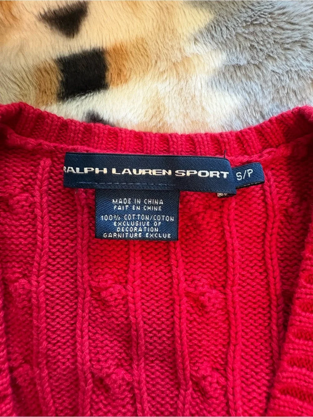 Ralph Lauren Red Cable-Knit V-Neck Sweater with Navy Pony Logo